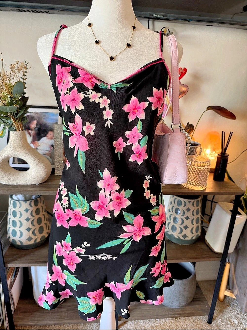 Morgan Taylor Floral Mini Dress in Black & Pink Size Large